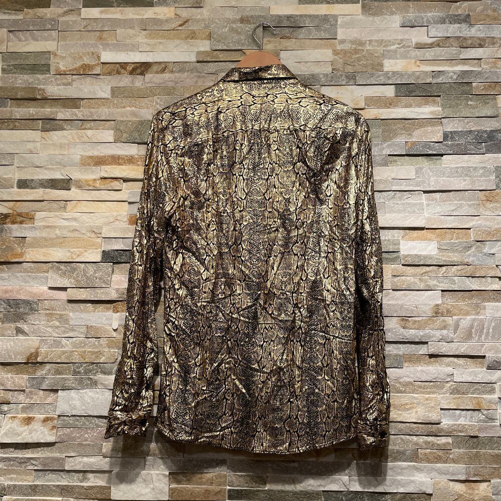 Jaded London Small Metallic Snakeskin Print Shirt | Gold Black Crinkle Y2K Glam - Picture 5 of 9